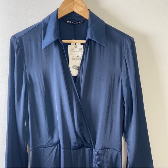 Zara long blue satin dress - Size L - Picture 4 of 11